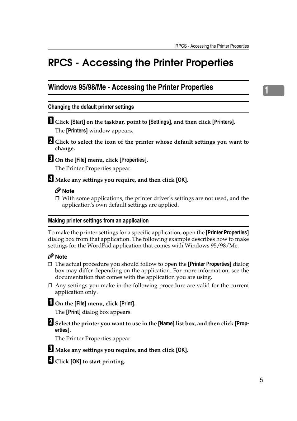 Rpcs - accessing the printer properties, 1rpcs - accessing the printer properties | Ricoh AP4510 User Manual | Page 79 / 424