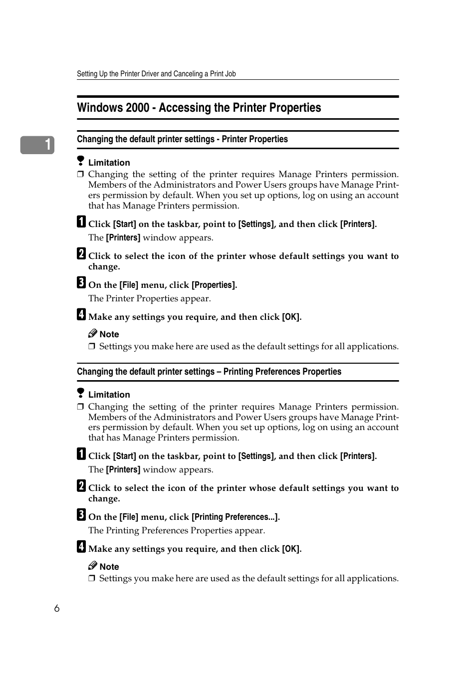Windows 2000 - accessing the printer properties | Ricoh AP4510 User Manual | Page 80 / 424