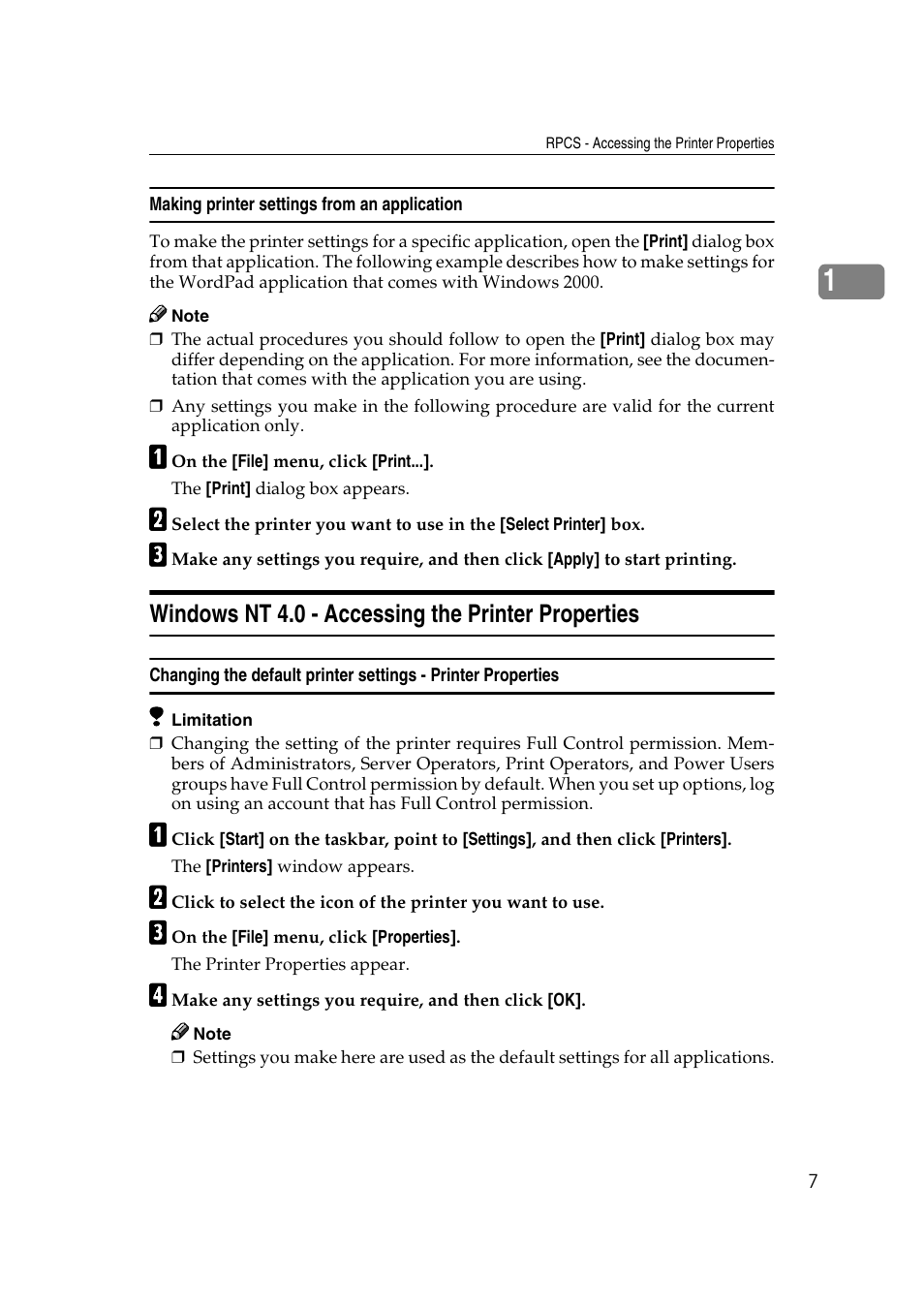 Windows nt 4.0 - accessing the printer properties | Ricoh AP4510 User Manual | Page 81 / 424