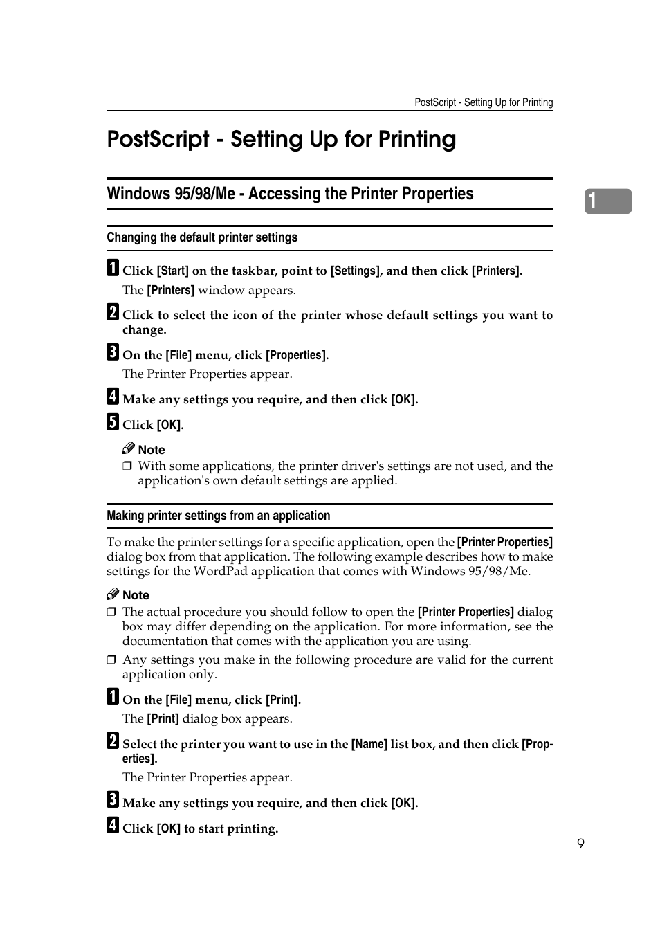Postscript - setting up for printing, 1postscript - setting up for printing | Ricoh AP4510 User Manual | Page 83 / 424