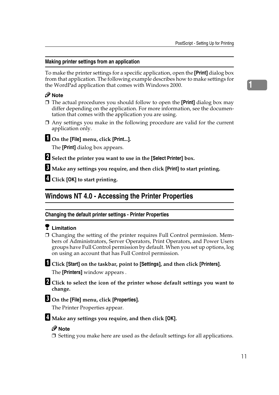 Windows nt 4.0 - accessing the printer properties | Ricoh AP4510 User Manual | Page 85 / 424