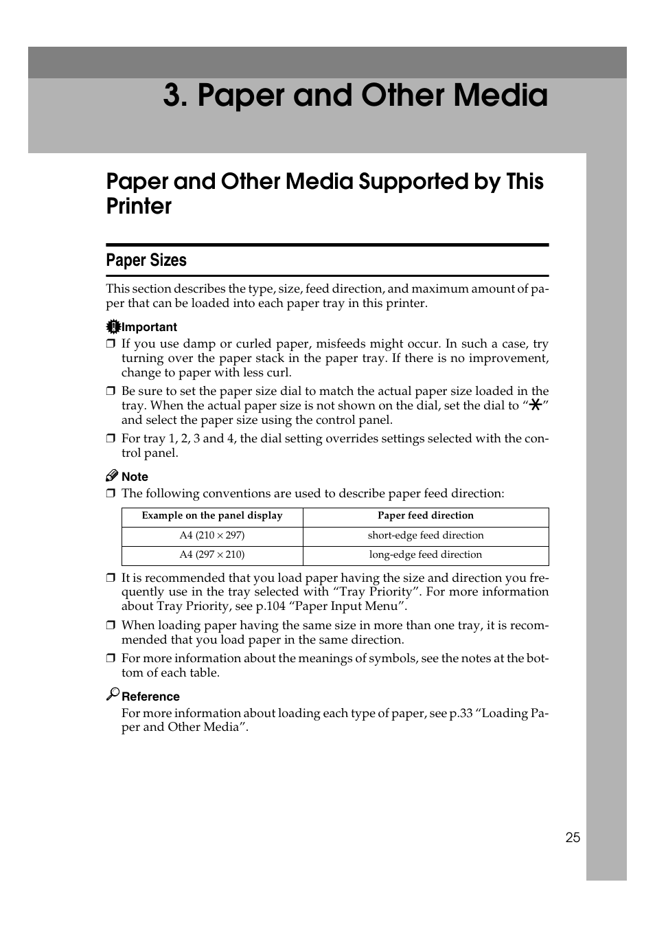  paper and other media, Paper and other media supported by this printer, Paper sizes | Paper and other media | Ricoh AP4510 User Manual | Page 99 / 424