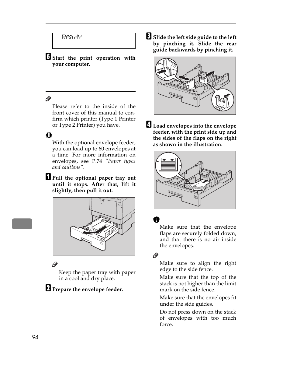 F start the print operation with your computer, B prepare the envelope feeder, Graphic | Ready | Ricoh AP1400/AP2000 User Manual | Page 114 / 332