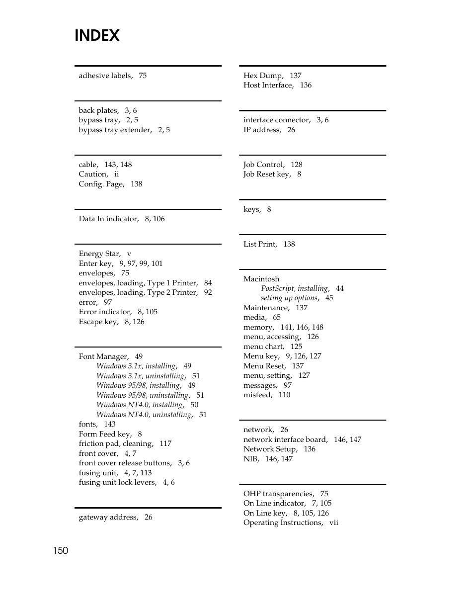 Index | Ricoh AP1400/AP2000 User Manual | Page 170 / 332