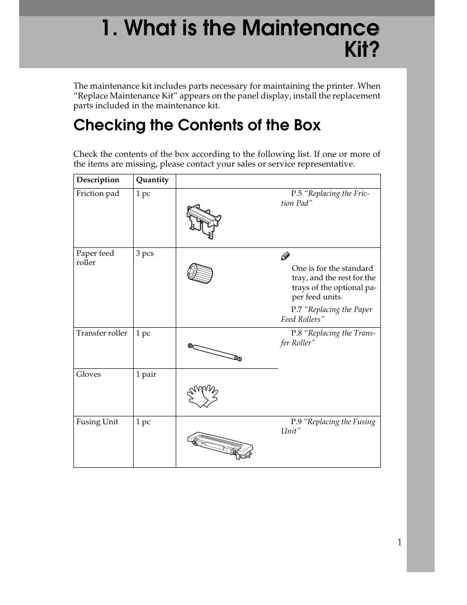 What is the maintenance kit, Checking the contents of the box | Ricoh AP1400/AP2000 User Manual | Page 184 / 332