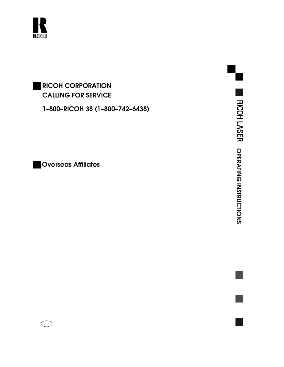 Overseas affiliates, Calling for service | Ricoh AP1400/AP2000 User Manual | Page 2 / 332