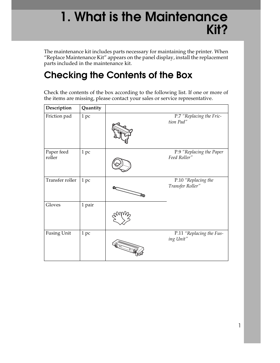 What is the maintenance kit, Checking the contents of the box | Ricoh AP1400/AP2000 User Manual | Page 202 / 332