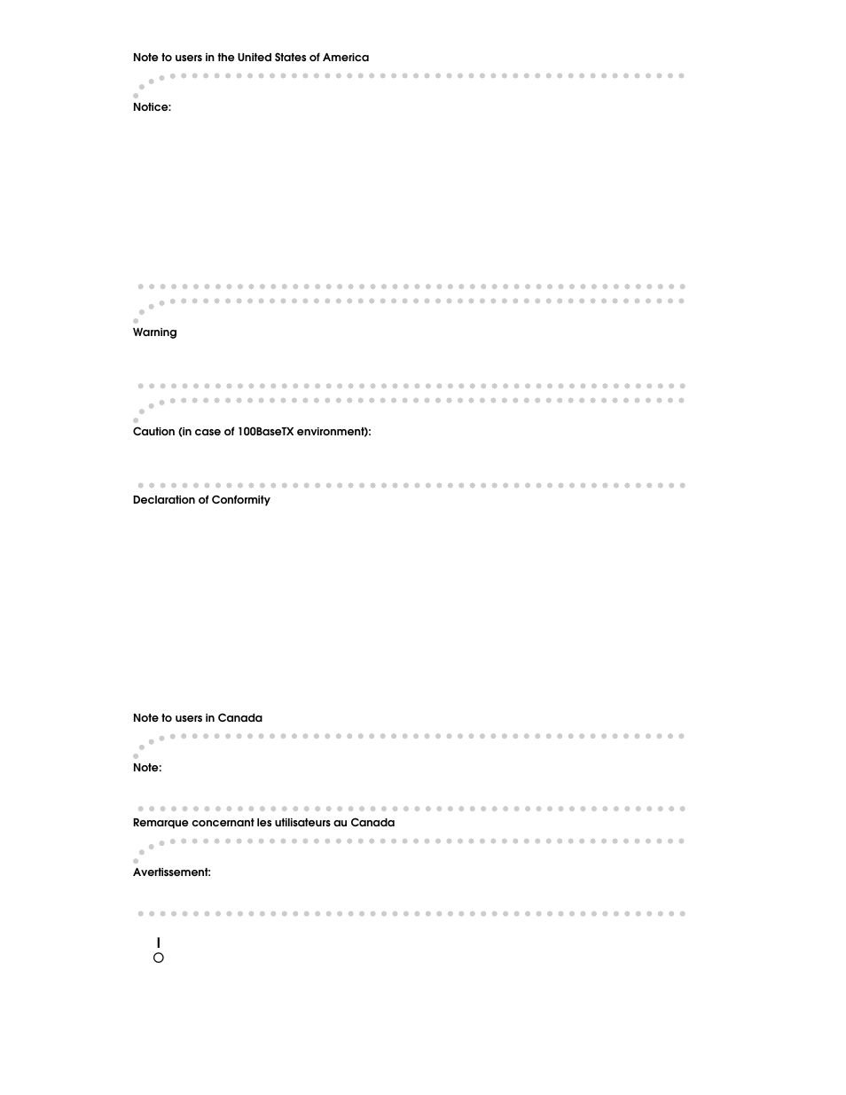 Note to users in the united states of america, Notice, Warning | Caution (in case of 100basetx environment), Declaration of conformity, Product name: printer, Model number: g031–17, g032–17, Responsible party: ricoh corporation, Address: 5 dedrick place, west caldwell, nj 07006, Telephone number: 973-882-2000 | Ricoh AP1400/AP2000 User Manual | Page 4 / 332