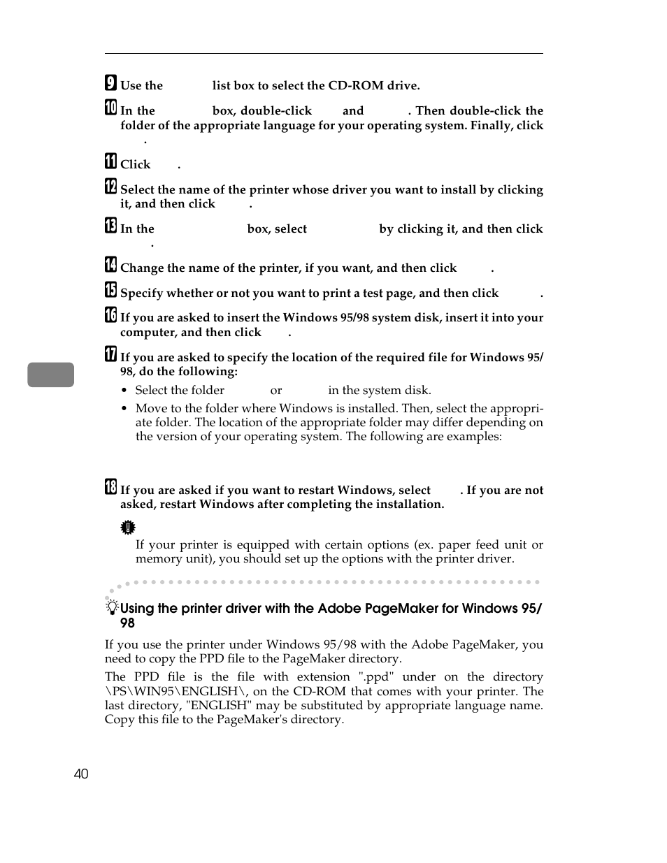 I use the, J in the, K click | M in the, Select the folder, Windows\system\option\cabs, Windows\option\cabs | Ricoh AP1400/AP2000 User Manual | Page 60 / 332
