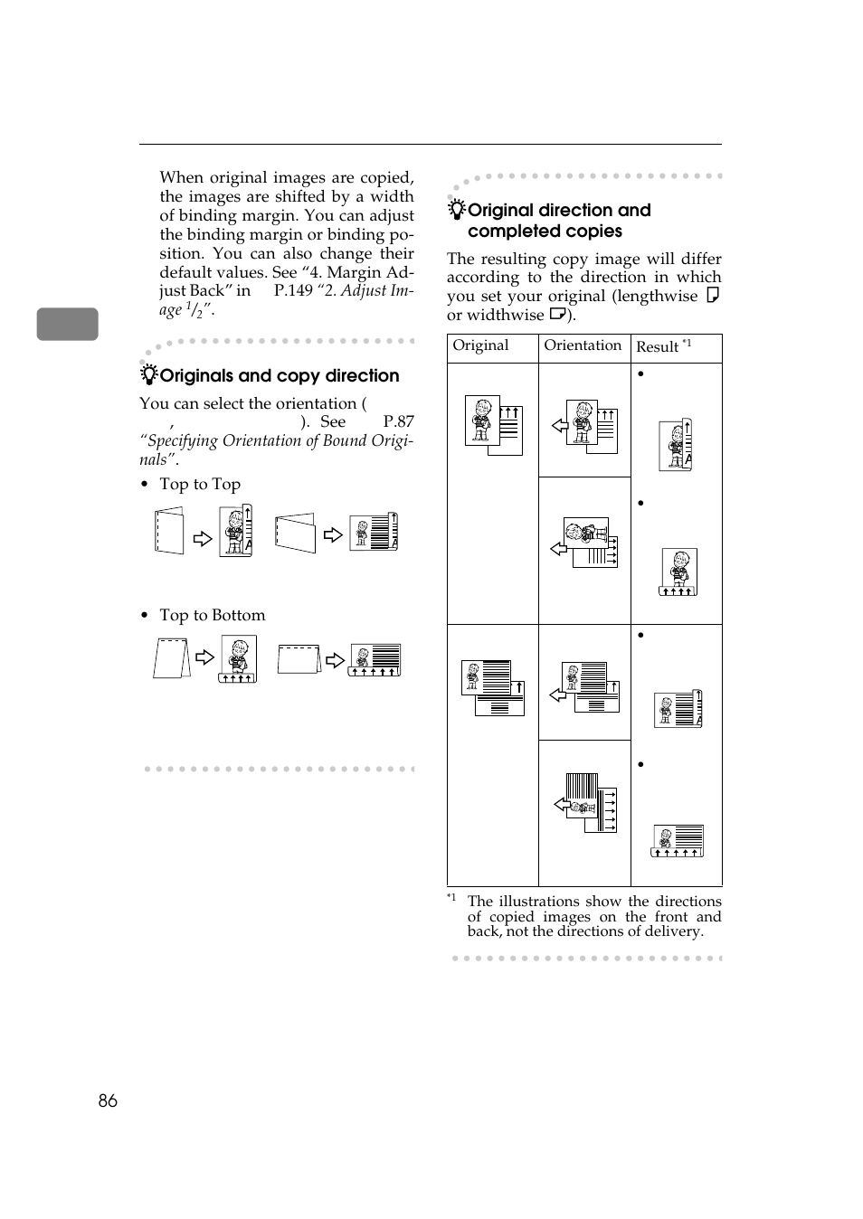 Originals and copy direction, Original direction and completed copies | Ricoh 450e User Manual | Page 112 / 204
