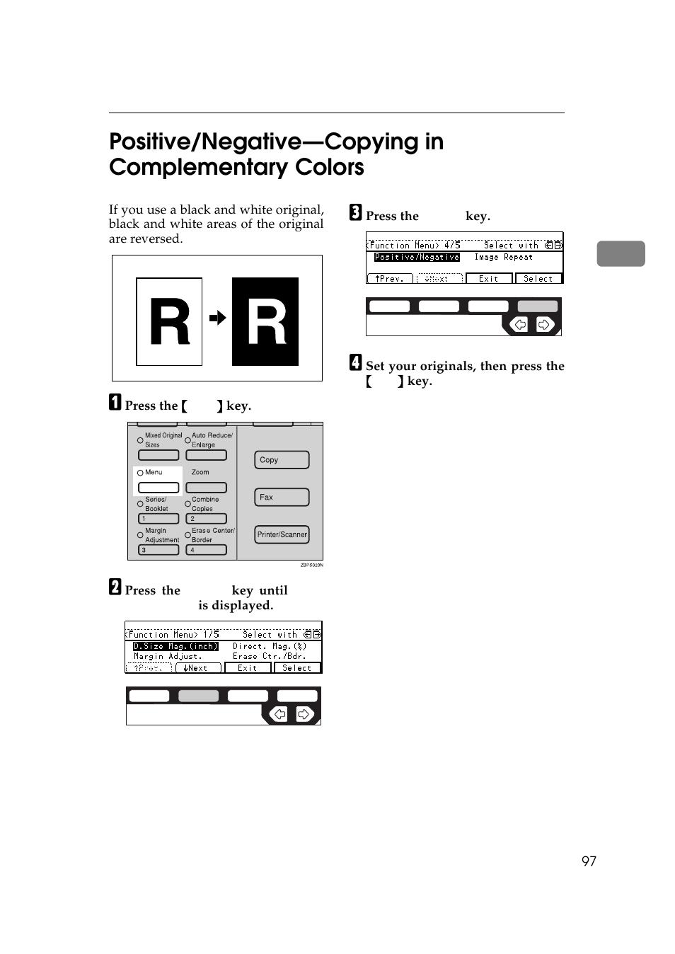 Positive/negative—copying in complementary colors, 2positive/negative—copying in complementary colors | Ricoh 450e User Manual | Page 123 / 204