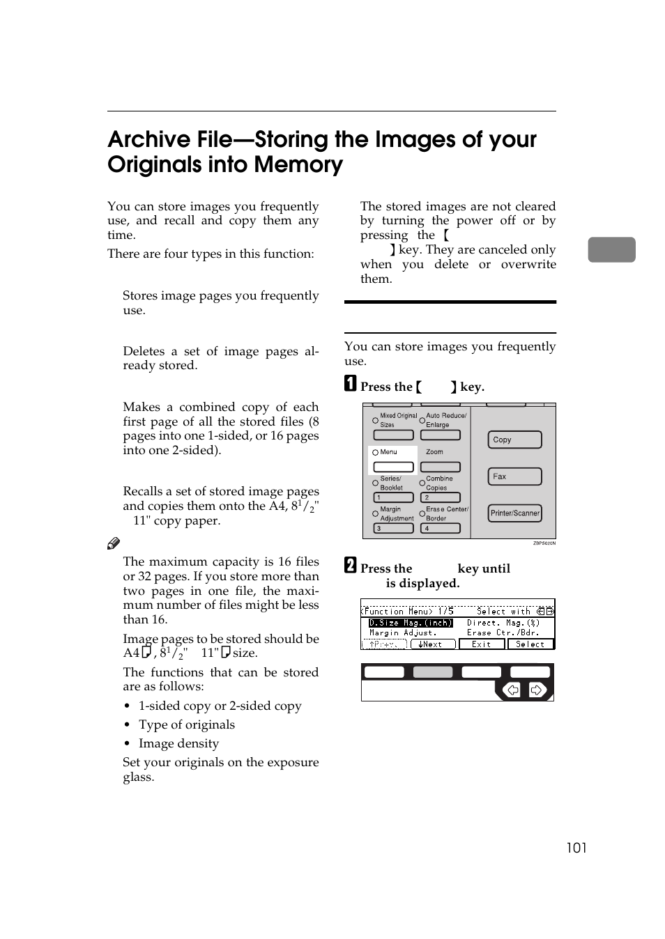 Storing the images | Ricoh 450e User Manual | Page 127 / 204