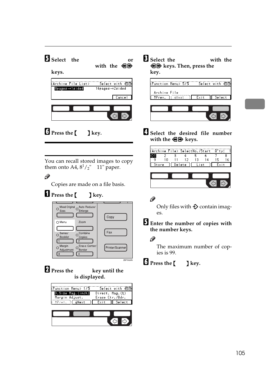 Recalling the stored images | Ricoh 450e User Manual | Page 131 / 204