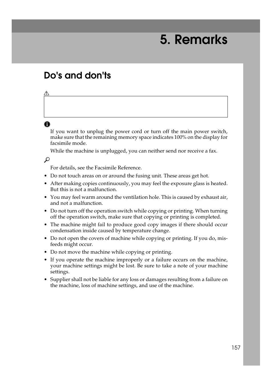Remarks, Do's and don'ts | Ricoh 450e User Manual | Page 183 / 204