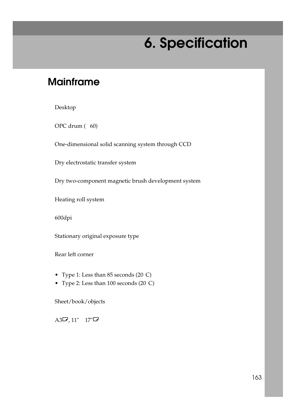 Specification, Mainframe | Ricoh 450e User Manual | Page 189 / 204