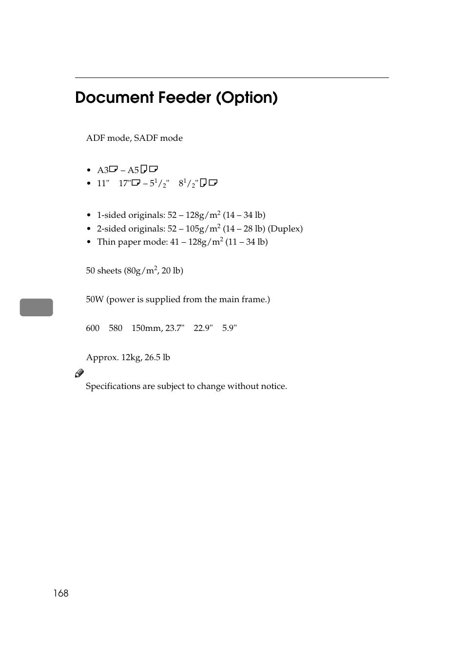 Document feeder (option), 6document feeder (option) | Ricoh 450e User Manual | Page 194 / 204