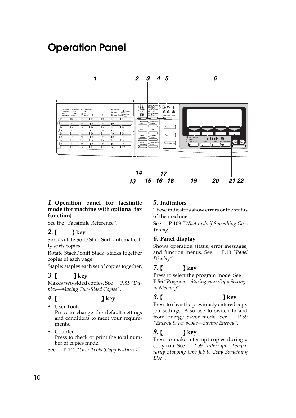 Operation panel, P.10 “operation panel | Ricoh 450e User Manual | Page 36 / 204