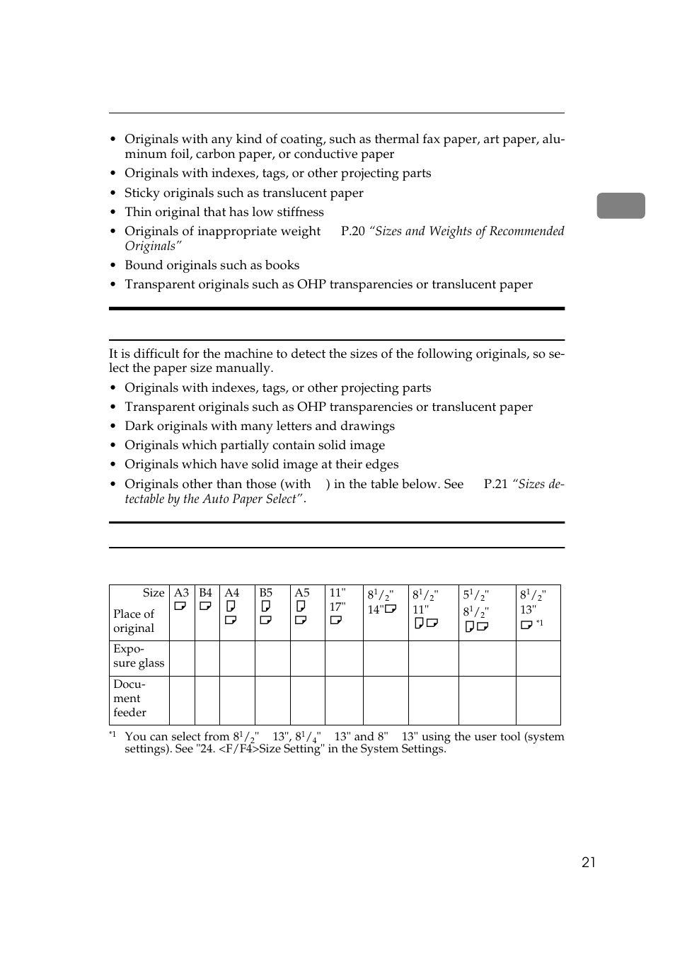 Sizes difficult to detect | Ricoh 450e User Manual | Page 47 / 204