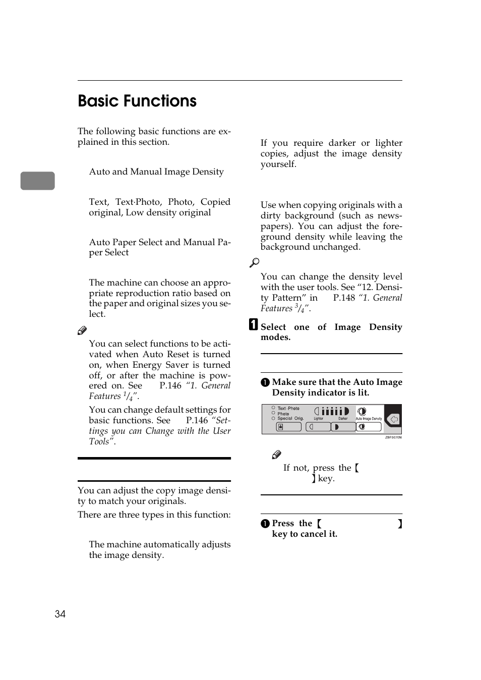 Basic functions, Adjusting copy image density, 2basic functions | Ricoh 450e User Manual | Page 60 / 204