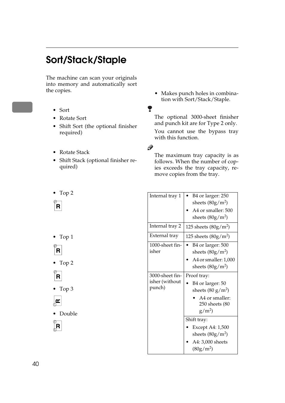 Sort/stack/staple, 2sort/stack/staple | Ricoh 450e User Manual | Page 66 / 204
