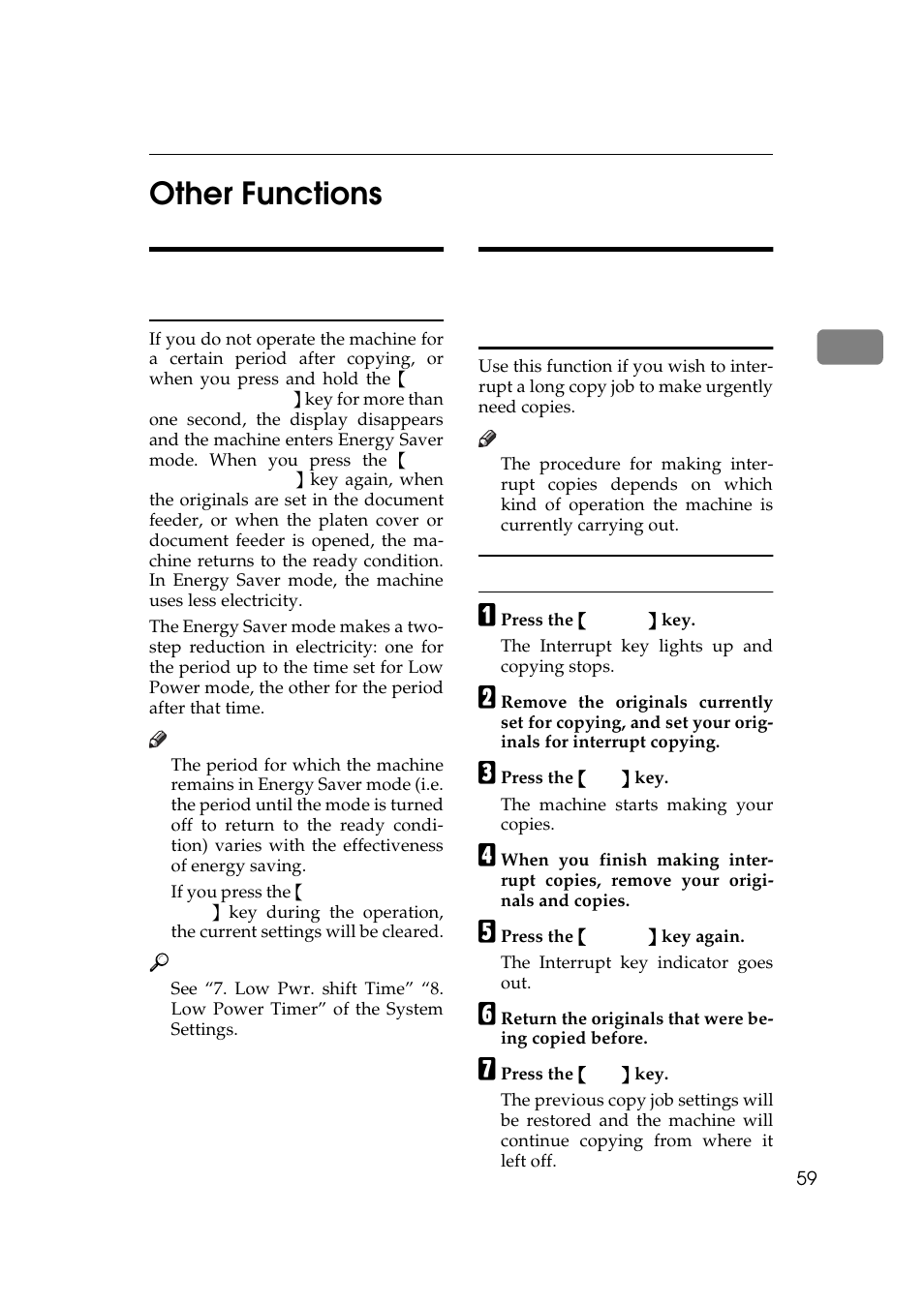 Other functions, Energy saver mode, Interrupt | 2other functions, Energy saver mode—saving energy | Ricoh 450e User Manual | Page 85 / 204