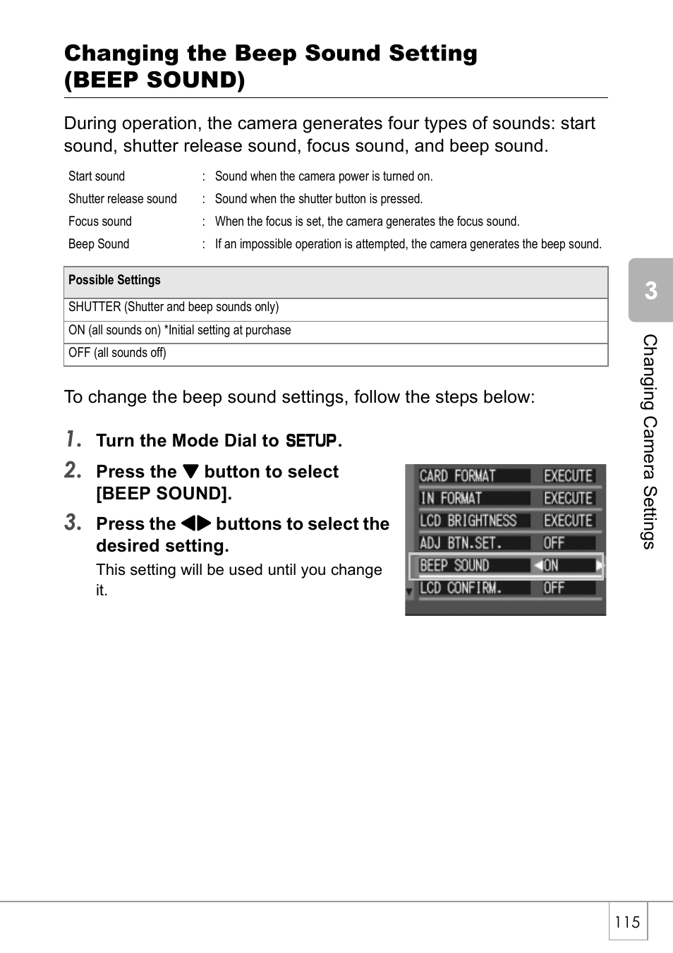 Changing the beep sound setting (beep sound) | Ricoh GX8 User Manual | Page 117 / 180