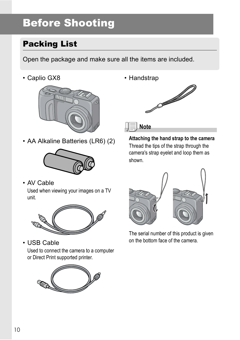 Before shooting, Packing list | Ricoh GX8 User Manual | Page 12 / 180