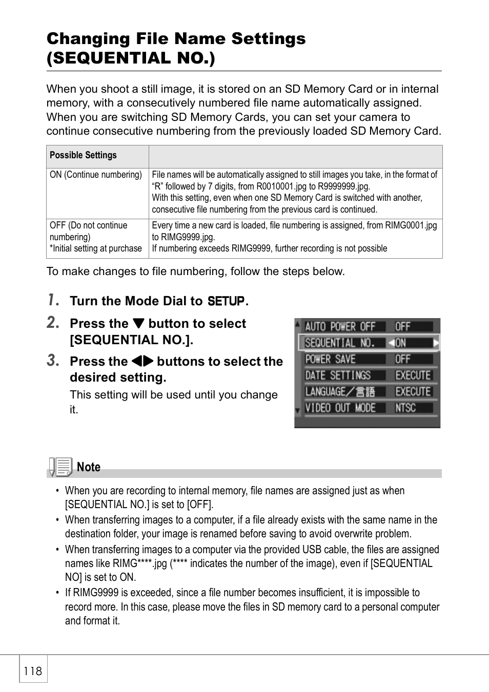 Changing file name settings (sequential no.) | Ricoh GX8 User Manual | Page 120 / 180