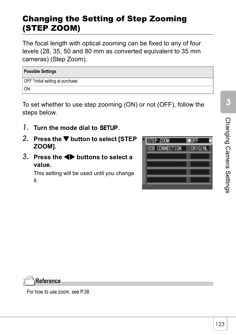 Changing the setting of step zooming (step zoom) | Ricoh GX8 User Manual | Page 125 / 180