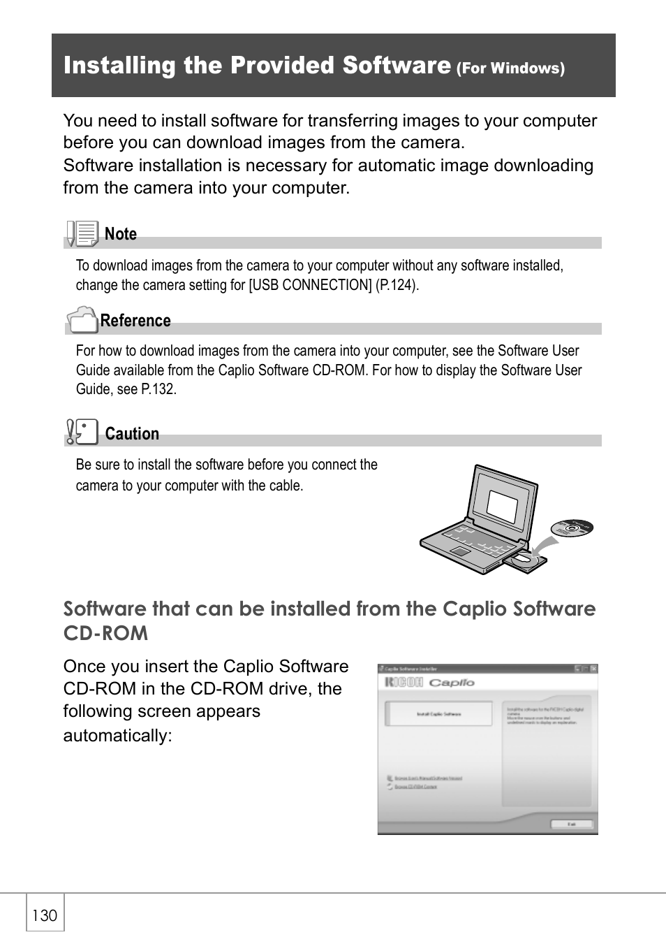 Installing the provided software | Ricoh GX8 User Manual | Page 132 / 180