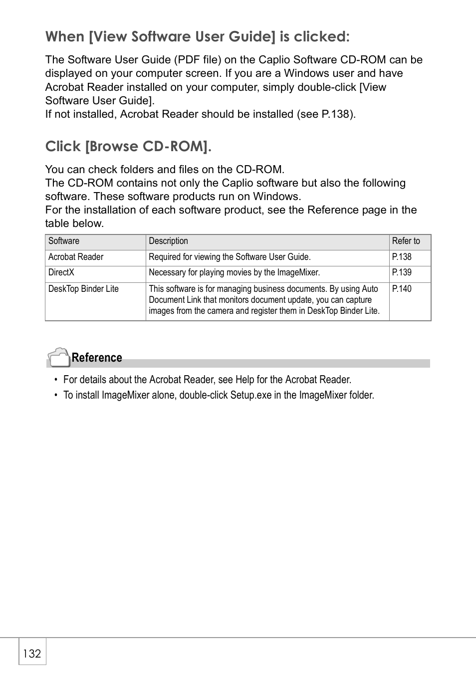 When [view software user guide] is clicked, Click [browse cd-rom, Reference | Ricoh GX8 User Manual | Page 134 / 180