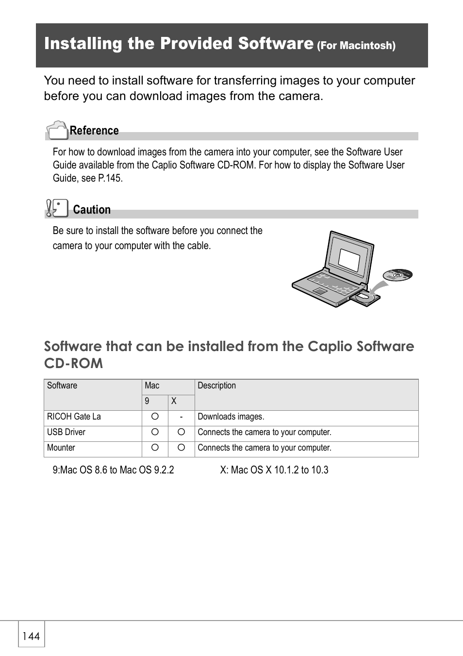 Installing the provided software, Caution | Ricoh GX8 User Manual | Page 146 / 180