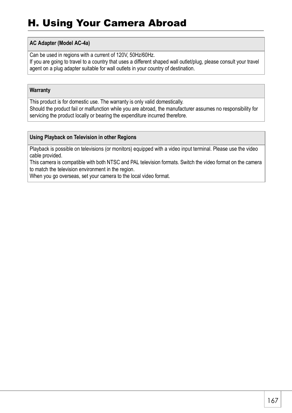 H. using your camera abroad | Ricoh GX8 User Manual | Page 169 / 180