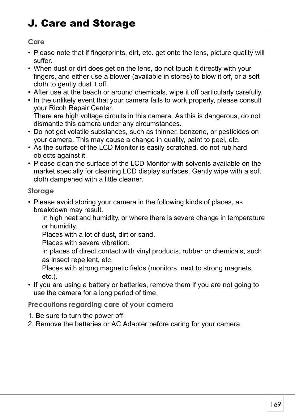 J. care and storage | Ricoh GX8 User Manual | Page 171 / 180