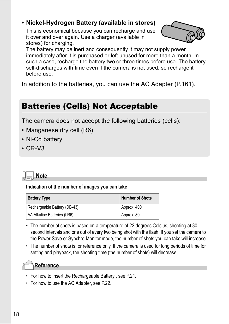 Batteries (cells) not acceptable | Ricoh GX8 User Manual | Page 20 / 180