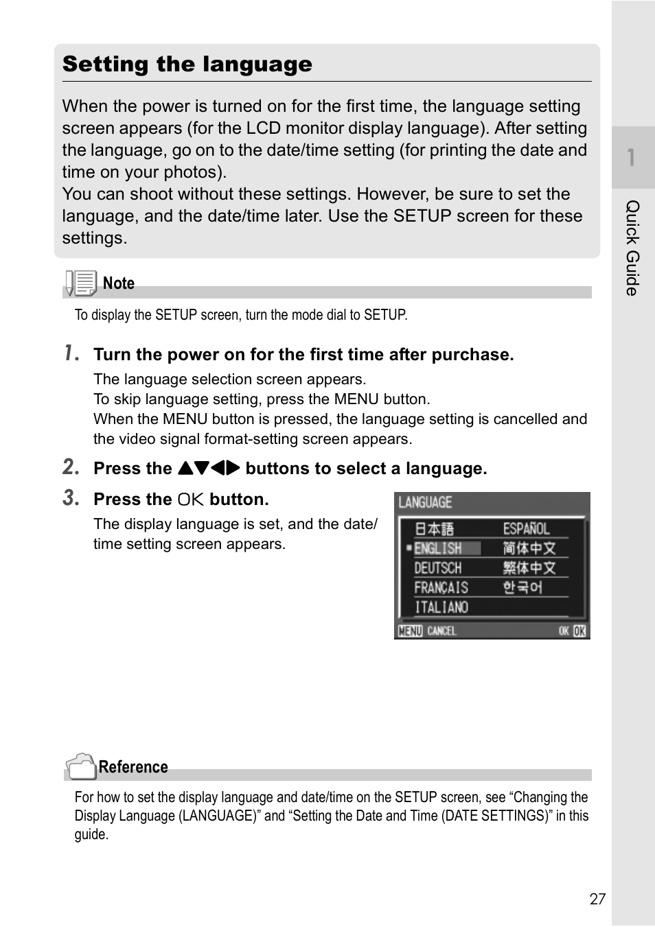 Setting the language | Ricoh GX8 User Manual | Page 29 / 180