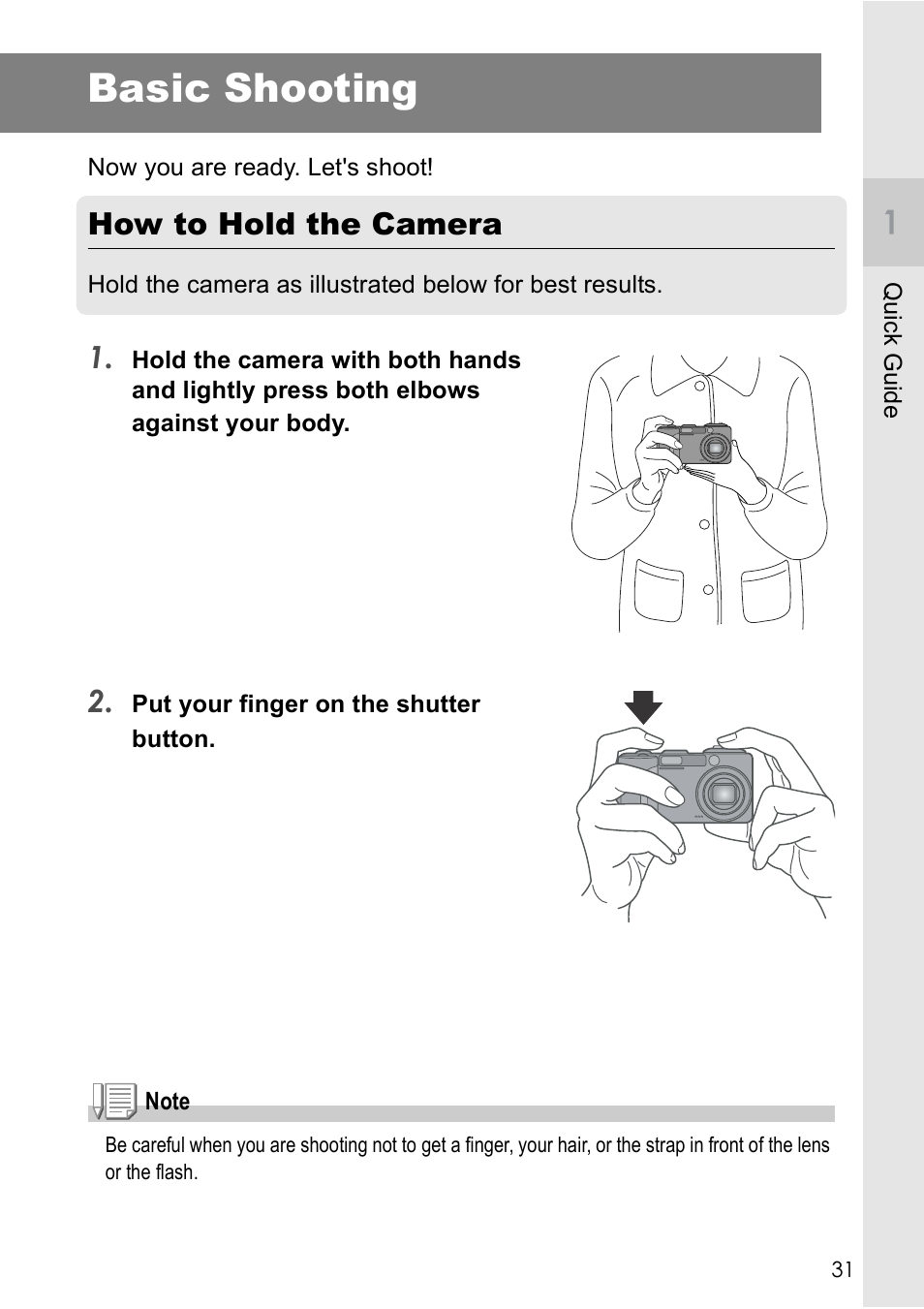 Basic shooting, How to hold the camera | Ricoh GX8 User Manual | Page 33 / 180