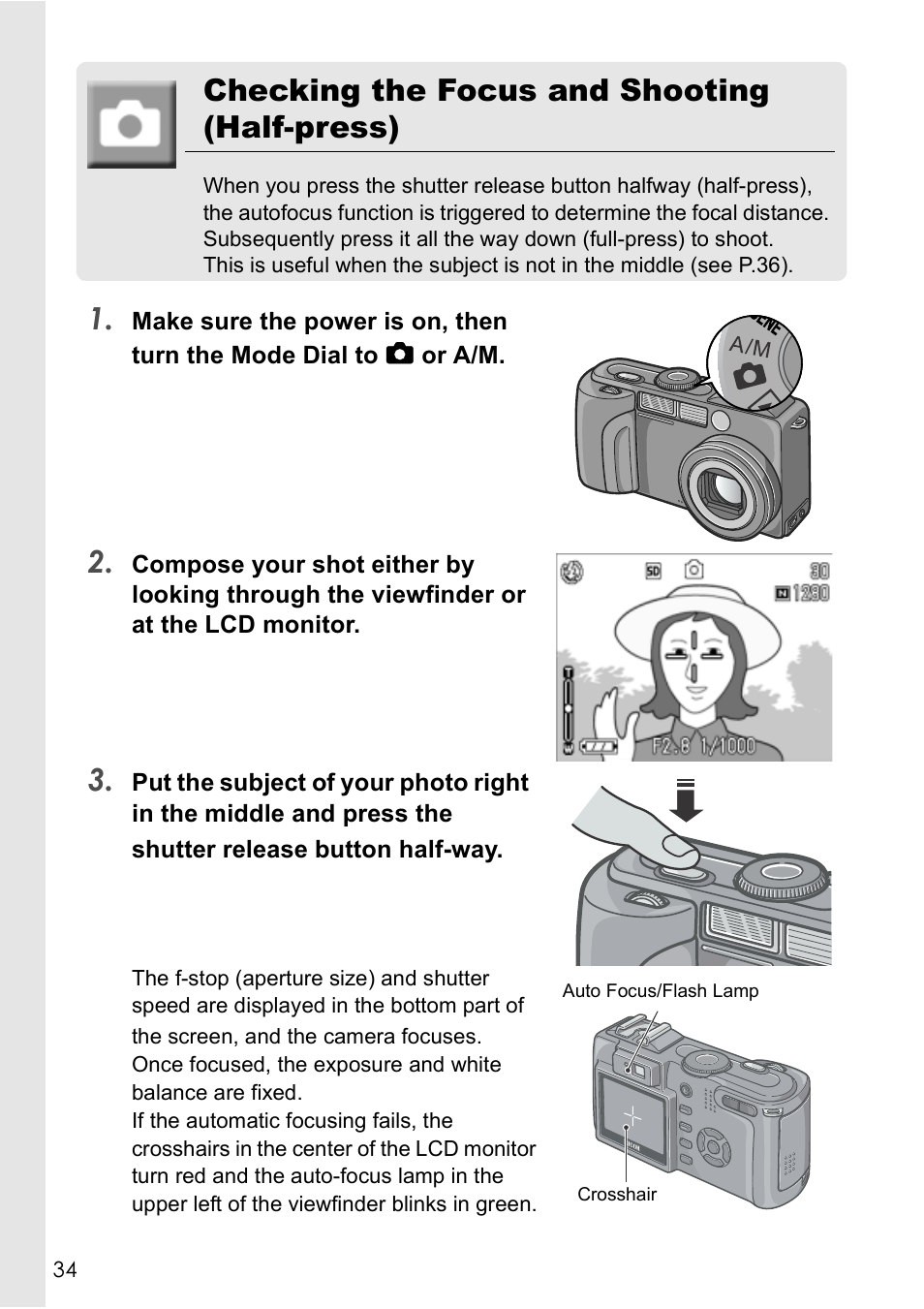 Checking the focus and shooting (half-press) | Ricoh GX8 User Manual | Page 36 / 180