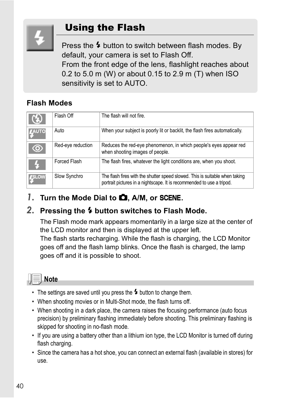 Using the flash | Ricoh GX8 User Manual | Page 42 / 180