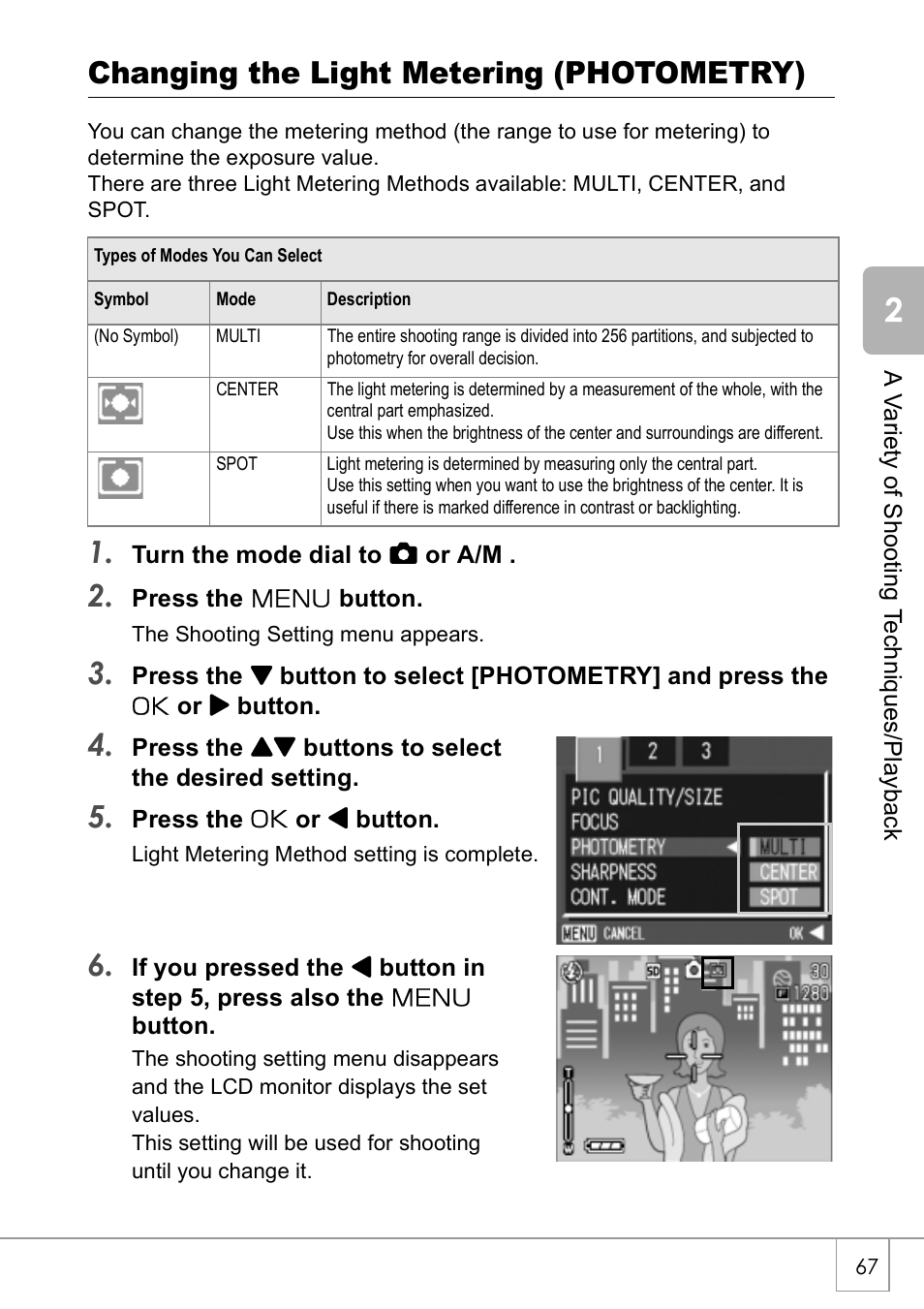 Changing the light metering (photometry) | Ricoh GX8 User Manual | Page 69 / 180