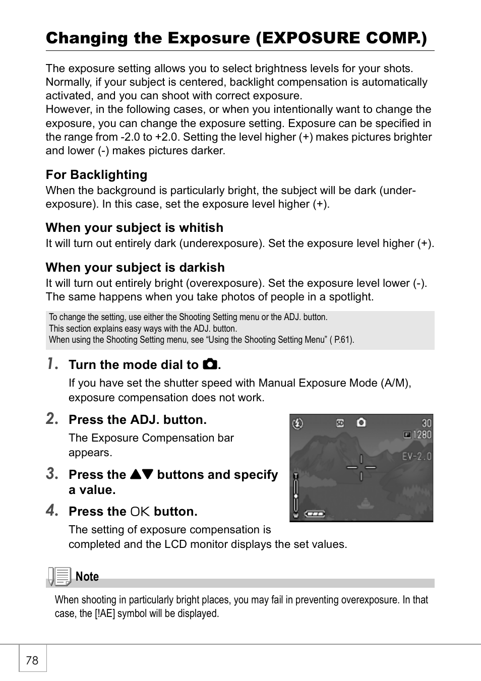 Changing the exposure (exposure comp.) | Ricoh GX8 User Manual | Page 80 / 180