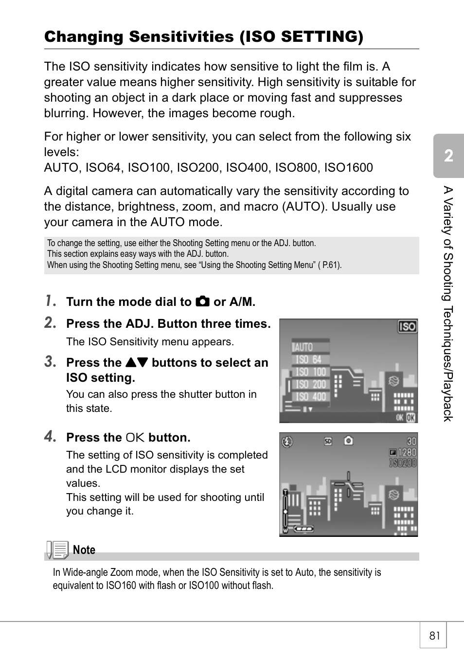 Changing sensitivities (iso setting) | Ricoh GX8 User Manual | Page 83 / 180