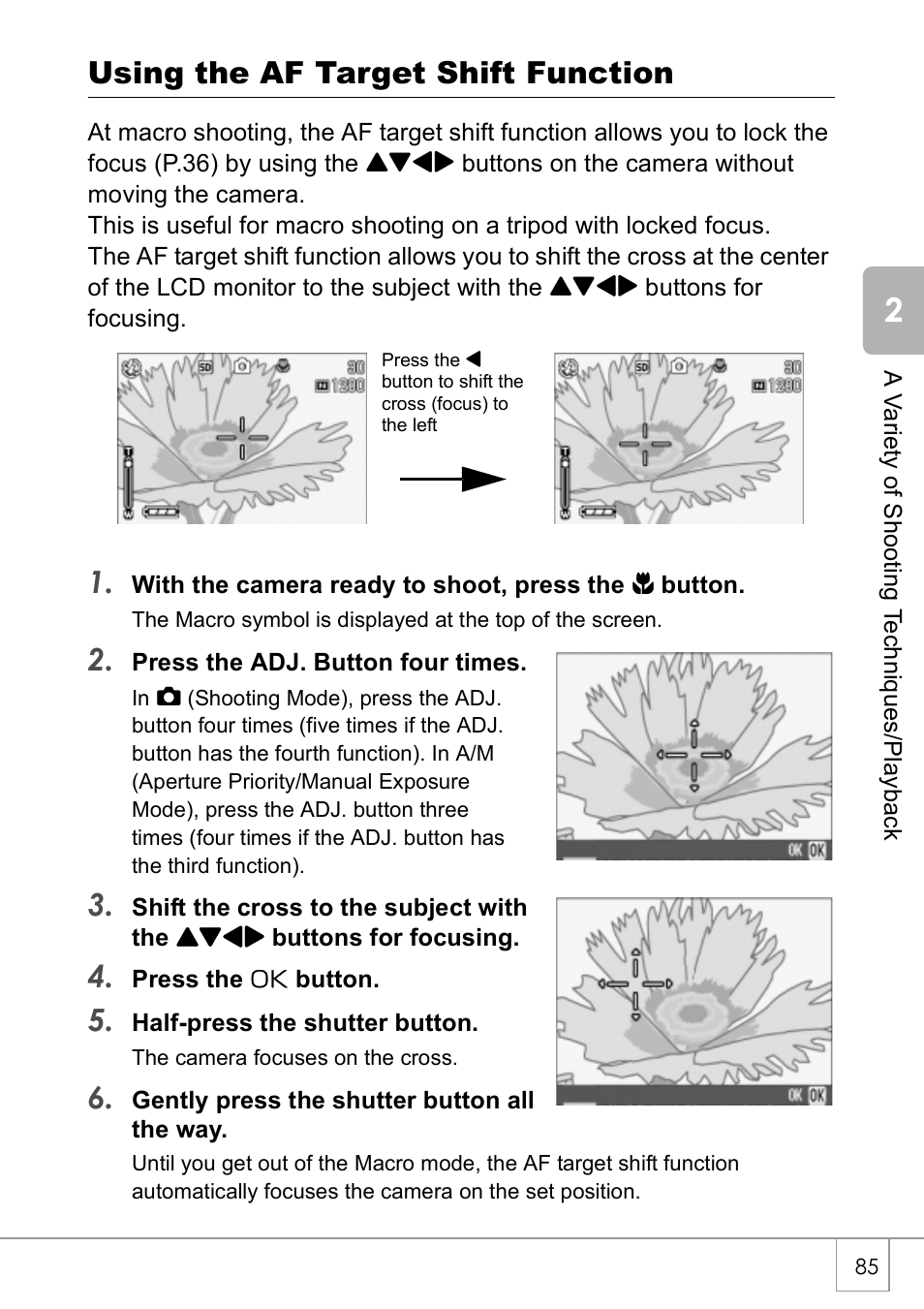 Using the af target shift function | Ricoh GX8 User Manual | Page 87 / 180