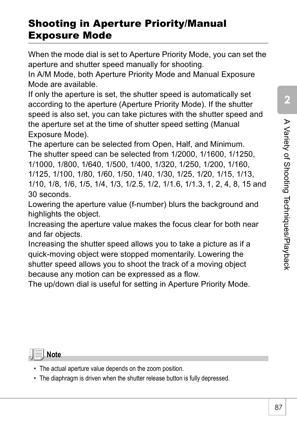 Shooting in aperture priority/manual exposure mode | Ricoh GX8 User Manual | Page 89 / 180