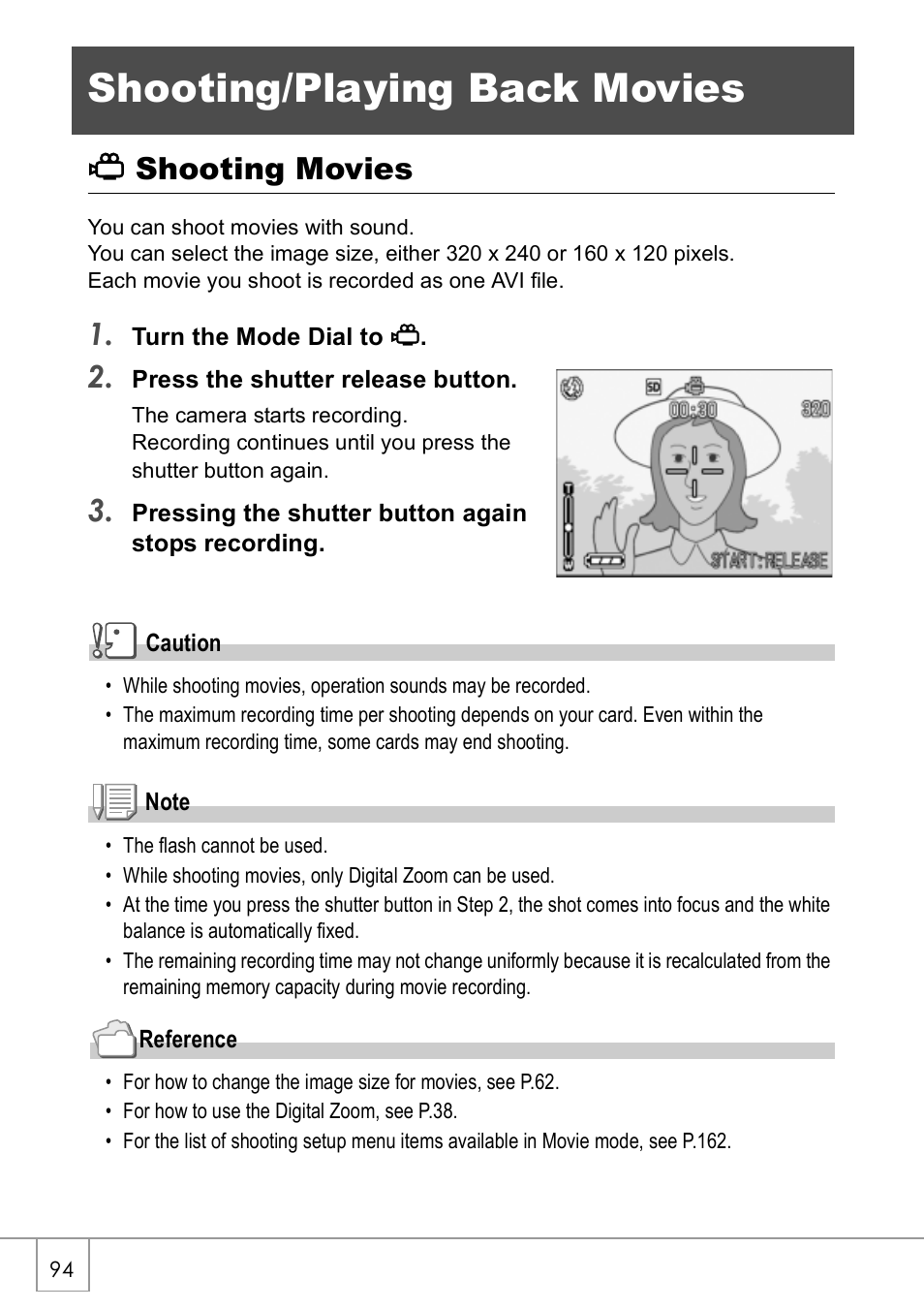 Shooting/playing back movies, 3shooting movies | Ricoh GX8 User Manual | Page 96 / 180