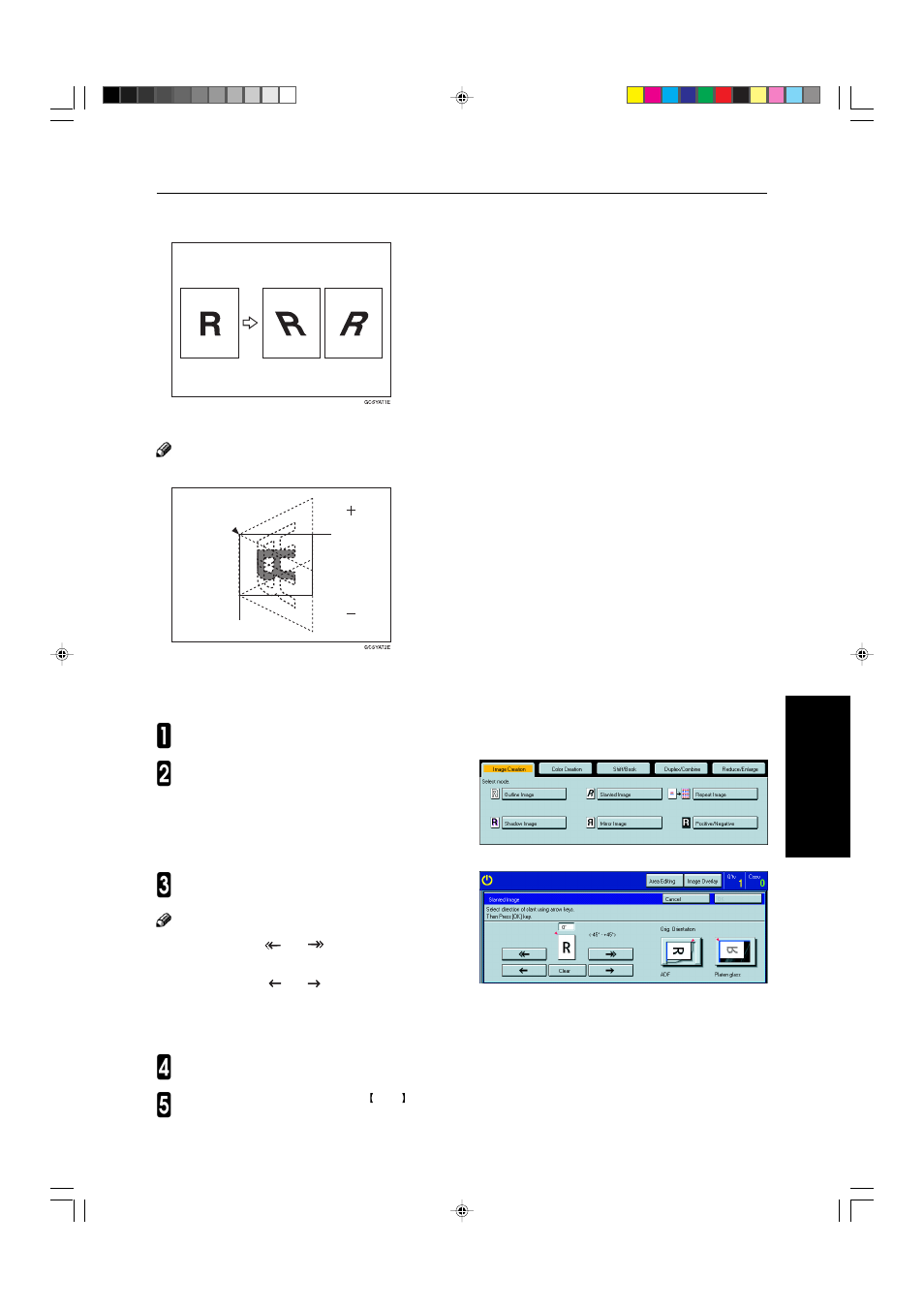 Slanted image, Slanted image—slanting the copy image | Ricoh AFICIO COLOR 6010 User Manual | Page 111 / 266