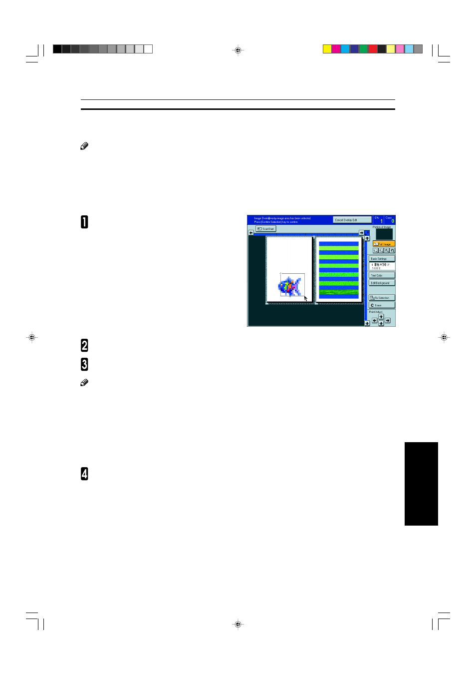 Edit background, Edit background—editing the image to be composed, Color/image | Ricoh AFICIO COLOR 6010 User Manual | Page 137 / 266