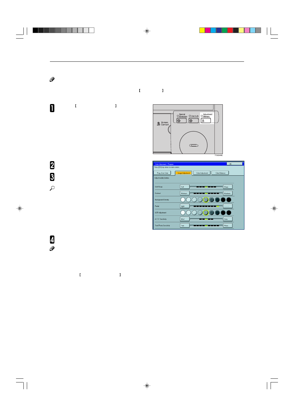 U.c.r. adjustment, A.c.s. sensitivity, Text/photo sensitivity | Ricoh AFICIO COLOR 6010 User Manual | Page 150 / 266