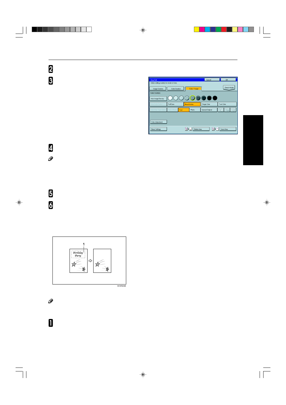 Delete area, Delete area—erasing a part of the image | Ricoh AFICIO COLOR 6010 User Manual | Page 169 / 266