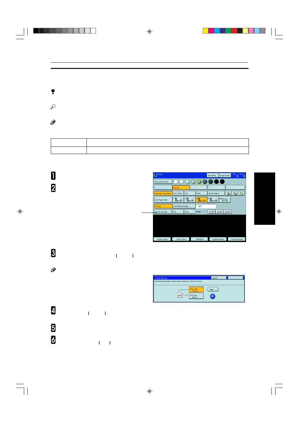 Setting non-standard sized originals | Ricoh AFICIO COLOR 6010 User Manual | Page 51 / 266